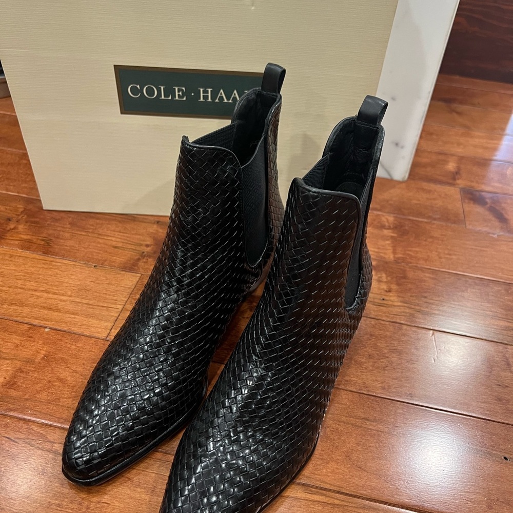 Cole Haan Black Woven Leather Boots - Picture 9 of 9